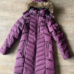 LIKE NEW EDDIE BAUER SUN VALLEY DOWN PARKA COAT PLUM SZ SMALL REMOVABLE HOOD